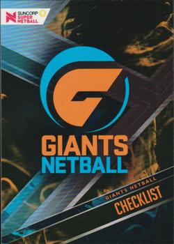 2019 Tap 'N' Play Suncorp Super Netball #12 Giants Netball Checklist Front
